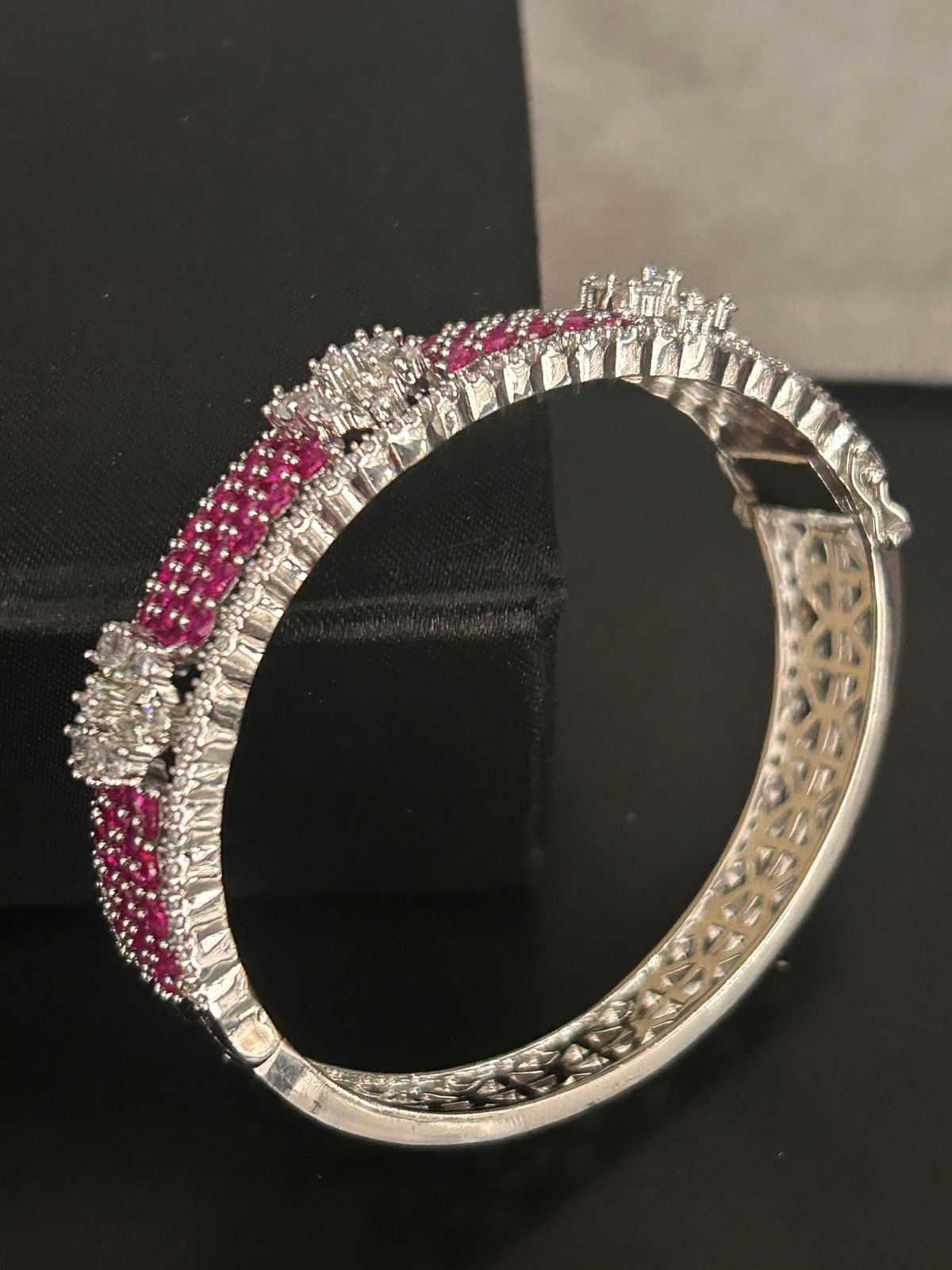 Ruby Stone & Diamond Floral Openable Bracelet